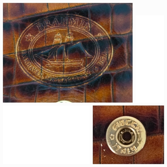 Brahmin Tan Brown Crocodile Melbourne Double-Sided Bifold Wallet - Picture 9 of 9